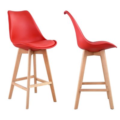 Lot de 2 tabourets scandinaves SVEN rouge avec coussin - Happy Garden