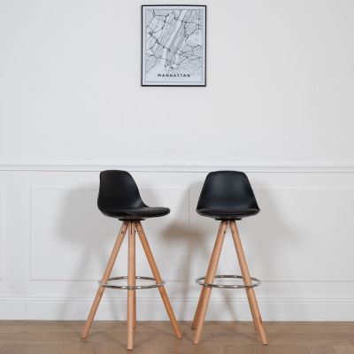 Lot de 2 tabourets scandinaves TOBIAS noirs avec coussin - HAPPY GARDEN