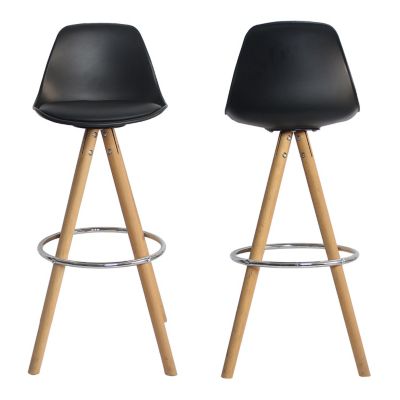 Lot de 2 tabourets scandinaves TOBIAS noirs avec coussin - HAPPY GARDEN