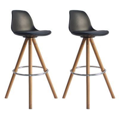 Lot de 2 tabourets scandinaves TOBIAS noirs avec coussin - HAPPY GARDEN