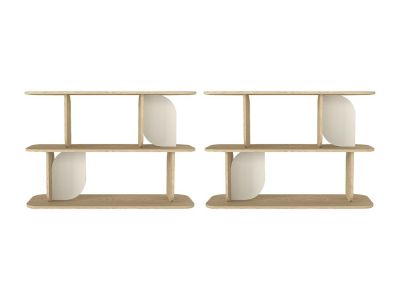 Lot de 2 étagères avec 2 tablettes - Naturel clair et beige - NELERIA