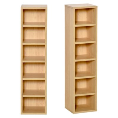 Lot de 2 étagères colonnes rangement CD-DVD 6 + 6 compartiments dim. 21 x 19 x 88 cm max. 204 CD coloris hêtre