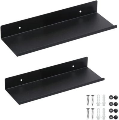 Lot de 2 étagères flottantes Space en aluminium, étagères murales noires de 30 cm et 40 cm, étagères flottantes avec vis