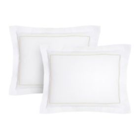 Lot de 2 taies d'oreiller percale de coton 80 fils/cm² - 50 x 70 cm - Blanc bourdon beige- CHARMY de PALACIO