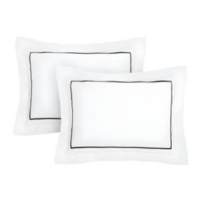 Lot de 2 taies d'oreiller percale de coton 80 fils/cm² - 50 x 70 cm - Blanc bourdon noir- CHARMY de PALACIO