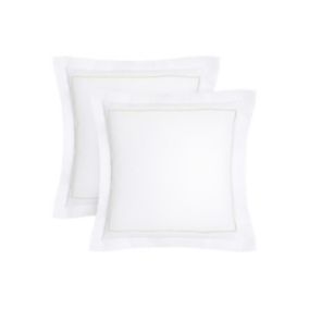 Lot de 2 taies d'oreiller percale de coton 80 fils/cm² - 63 x 63 cm - Blanc bourdon beige- CHARMY de PALACIO