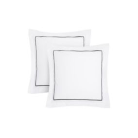 Lot de 2 taies d'oreiller percale de coton 80 fils/cm² - 63 x 63 cm - Blanc bourdon noir- CHARMY de PALACIO