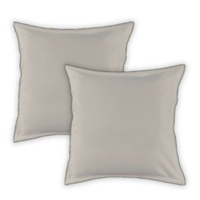 Lot de 2 taies d'oreiller unies en coton finition bourdon 65x65cm