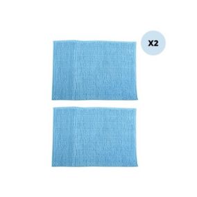 Lot de 2 tapis de bain CHENILLE 50x80 Bleu Clair MSV