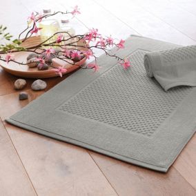 Lot de 2 tapis de bain GALAXI 50x70 gris galet en coton