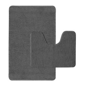 Lot de 2 tapis de bain polyester 50x80cm + 50x40cm anthracite 50x80cm