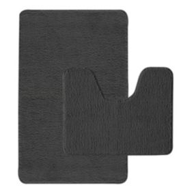 Lot de 2 tapis de bain polyester 50x80cm + 50x40cm chocolat 50x80cm