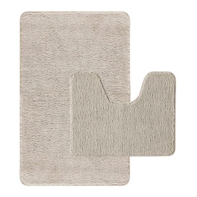 Lot de 2 tapis de bain polyester 50x80cm + 50x40cm ecru 50x80cm