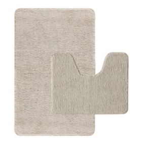 Lot de 2 tapis de bain polyester 50x80cm + 50x40cm ecru 50x80cm