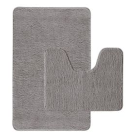 Lot de 2 tapis de bain polyester 50x80cm + 50x40cm gris 50x80cm