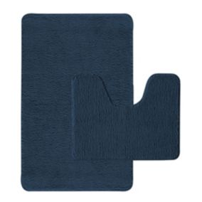 Lot de 2 tapis de bain polyester 50x80cm + 50x40cm marine 50x80cm