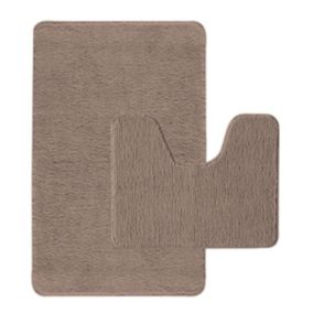 Lot de 2 tapis de bain polyester 50x80cm + 50x40cm taupe 50x80cm