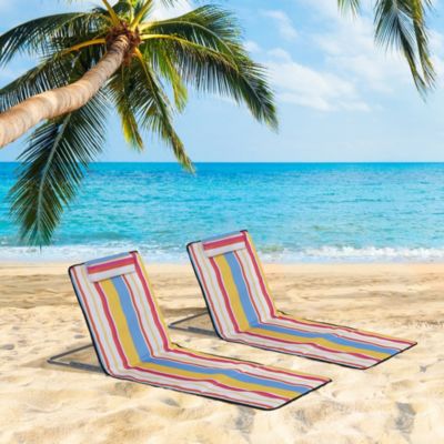 Lot De 2 Chaises De Plage LET'S CAMP – 4 Positions, Alu, Coussin Rembourré, Accoudoirs, Porte-gobelet, Supporte 113 Kg