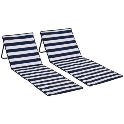 Lot de 2 tapis de plage rembourrés pliables - matelas de plage - dossier inclinable, rangement - métal polyester blanc bleu