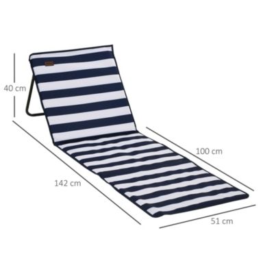 Lot de 2 tapis de plage rembourrés pliables - matelas de plage - dossier inclinable, rangement - métal polyester blanc bleu