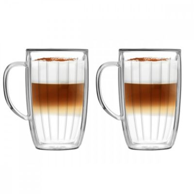 Lot de 2 tasses double paroi striées 350ml en Verre - Vialli Design