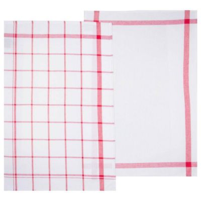 Lot de 2 torchons imprimés - coton - rouge et blanc - 45x70 cm - Atmosphera