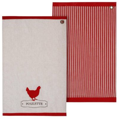 Lot de 2 torchons imprimés Poule - coton - 45x70 cm - Atmosphera