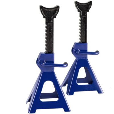 Lot de 2 tréteaux chandelles à crémaillère, crics de levage en acier bleu