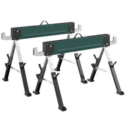 Lot de 2 tréteaux pliables télescopiques 64-81cm - 1160Kg max. - métal vert noir