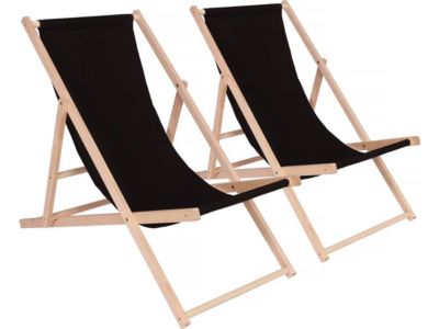 Lot de 2 transat en bois "Chilienne"  107 x 56.5 x 81 cm  Noir