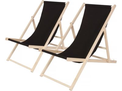 Lot de 2 transat en bois "Chilienne"  107 x 56.5 x 81 cm  Noir