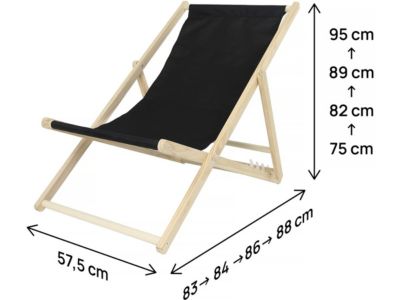 Lot de 2 transat en bois "Chilienne"  107 x 56.5 x 81 cm  Noir