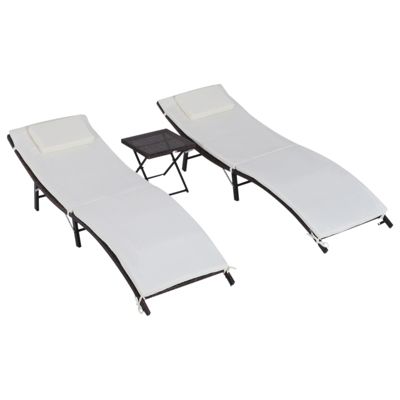 Lot de 2 transats bains de soleil pliables grand confort : matelas, têtière + table basse résine tressée chocolat