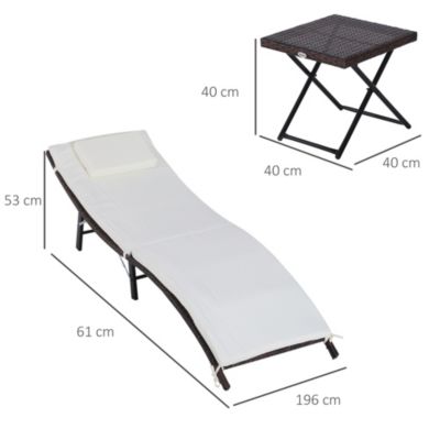 Lot de 2 transats bains de soleil pliables grand confort : matelas, têtière + table basse résine tressée chocolat