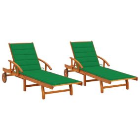 Lot de 2 transats chaise longue bain de soleil lit de jardin terrasse meuble d'extérieur avec coussins bois d'acaci 02.0012041