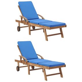 Lot de 2 transats chaise longue bois bleu Helloshop26