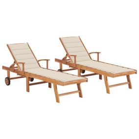 Lot de 2 transats chaise longue bois crème Helloshop26