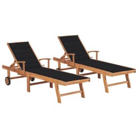 Lot de 2 transats chaise longue bois noir Helloshop26