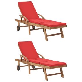 Lot de 2 transats chaise longue bois rouge Helloshop26