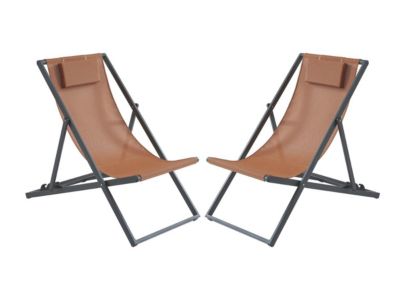 Lot de 2 transats chiliennes en aluminium - Terracotta - ANILIO de MYLIA