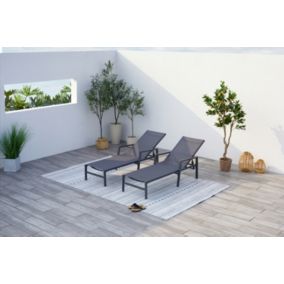 Lot de 2 transats de jardin gris BARI