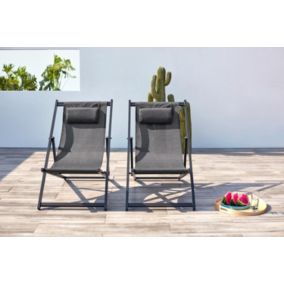 Lot de 2 transats de jardin gris en aluminium TEAVATA