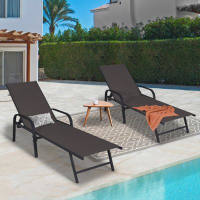 Lot de 2 transats de jardin inclinables FIDJI en acier noir et toile gris anthracite