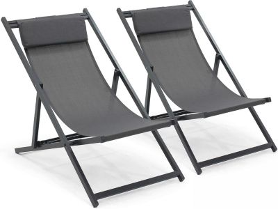 Lot de 2 transats en Aluminium Anthracite