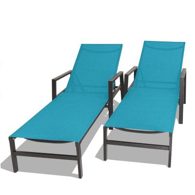 Lot De 2 Transats GALAPAGOS – Textilène Vert Sauge, Structure Aluminium | Dossier 5 Positions, Coussins Inclus, Max 130kg