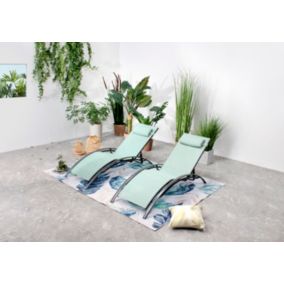 Lot de 2 transats en aluminium et toile PVC vert pastel BAHIA