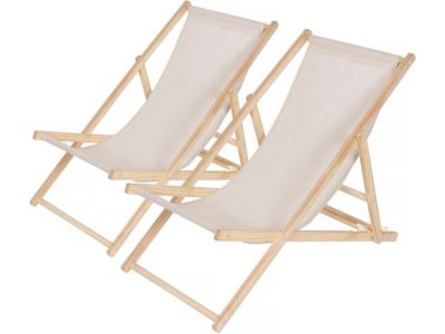 Lot de 2 transats en bois "Chilienne"  107 x 56.5 x 81 cm  Ecru