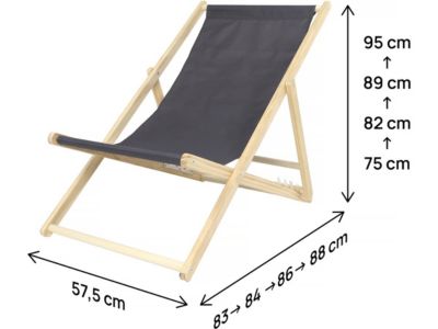Lot de 2 transats en bois "Chilienne"  107 x 56.5 x 81 cm  Gris