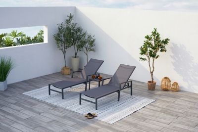 Lot de 2 transats et une table d'appoint gris BARI