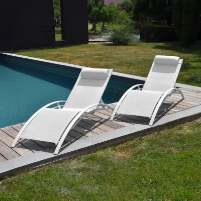 Lot de 2 transats GALAPAGOS en textilène blanc - aluminium blanc - HAPPY GARDEN